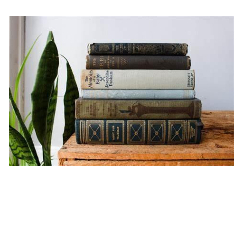 A well-lit stack of vintage books